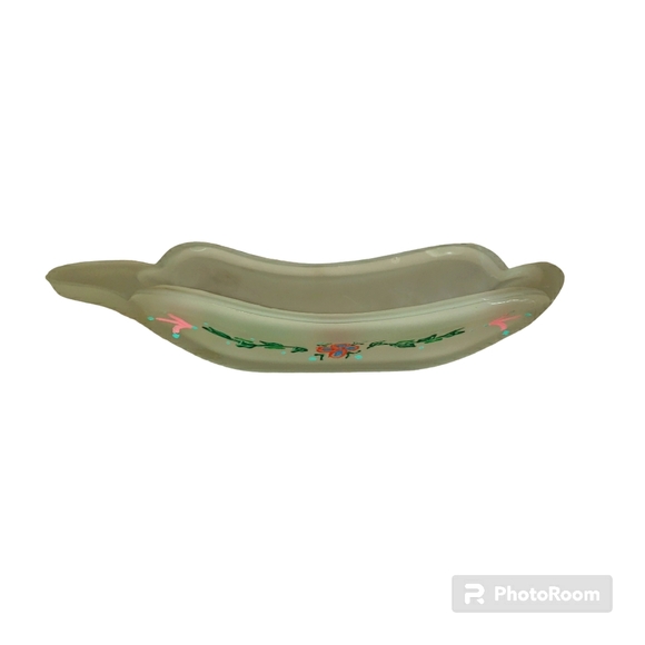 Vintage Frosted Floral Glass Boat Shaped Butter Stick Holder - Picture 1 of 9